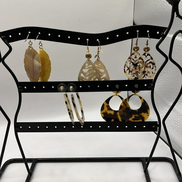 Earrings Resin 5 Pairs Brown Beige Black White Neutral Summer Earrings - Picture 9 of 15